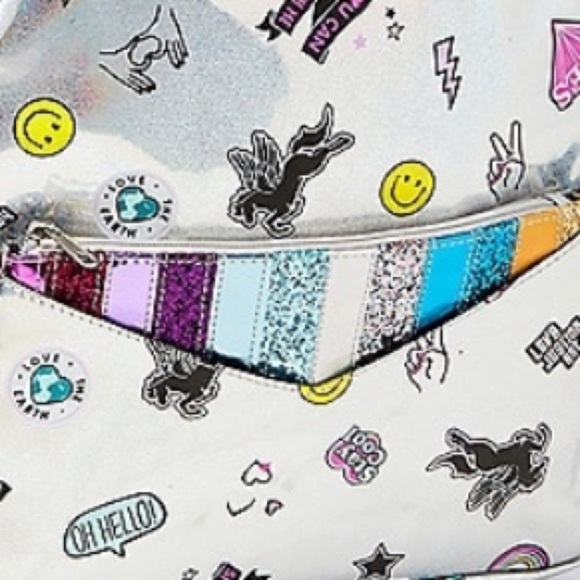 NWT justice holographic sticker pocket full size backpack silver - Picture 4 of 4